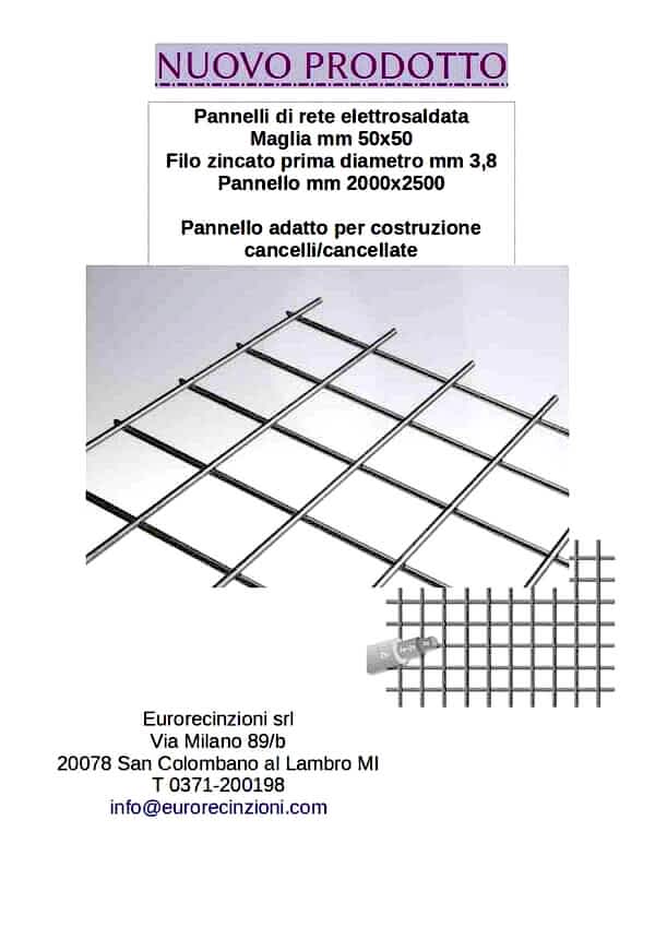 Pannelli rete elettrosaldata zincata prima mm 3,8